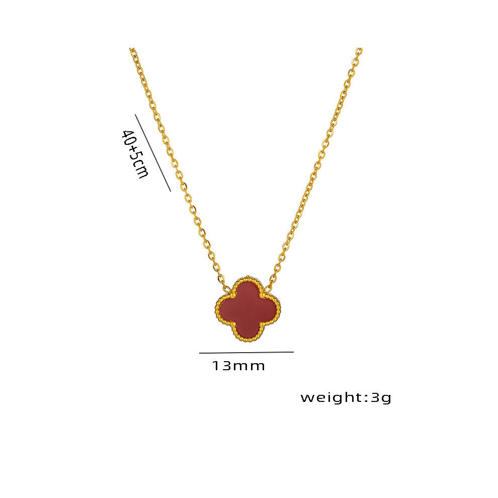 (Red shell single-sided necklace in gold) Lucky titanium steel 18K collarbone chain necklace, four-leaf clover single flower double-sided mother-of-pe