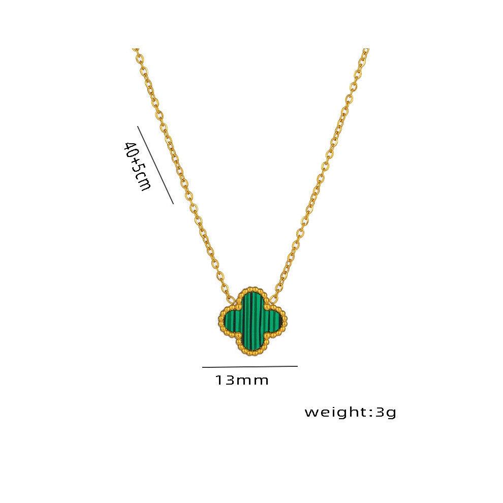 (Green shell single-sided necklace in gold) Lucky titanium steel 18K collarbone chain necklace, four-leaf clover single flower double-sided mother-of-