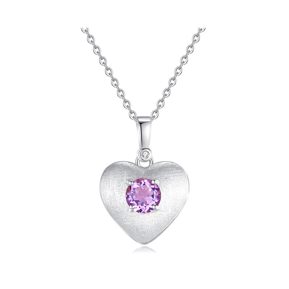 (Amethyst, 925 silver) Sterling silver s925 high-end brushed process fashionable crystal stone necklace, natural peridot heart-shaped collarbone chain