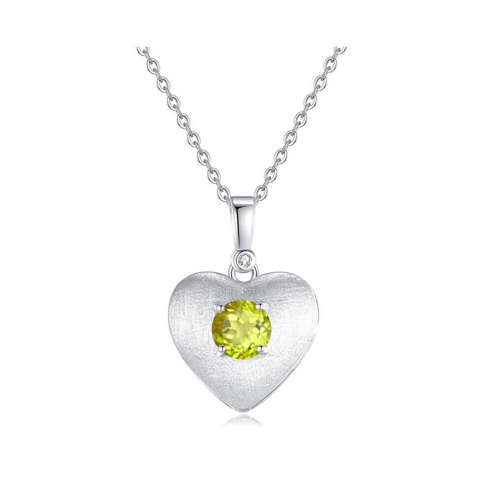 (Olivine, 925 silver) Sterling silver s925 high-end brushed process fashionable crystal stone necklace, natural peridot heart-shaped collarbone chain