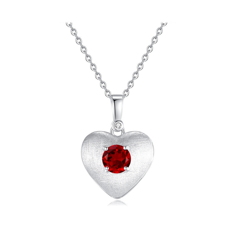 (Garnet, 925 silver) Sterling silver s925 high-end brushed process fashionable crystal stone necklace, natural peridot heart-shaped collarbone chain f
