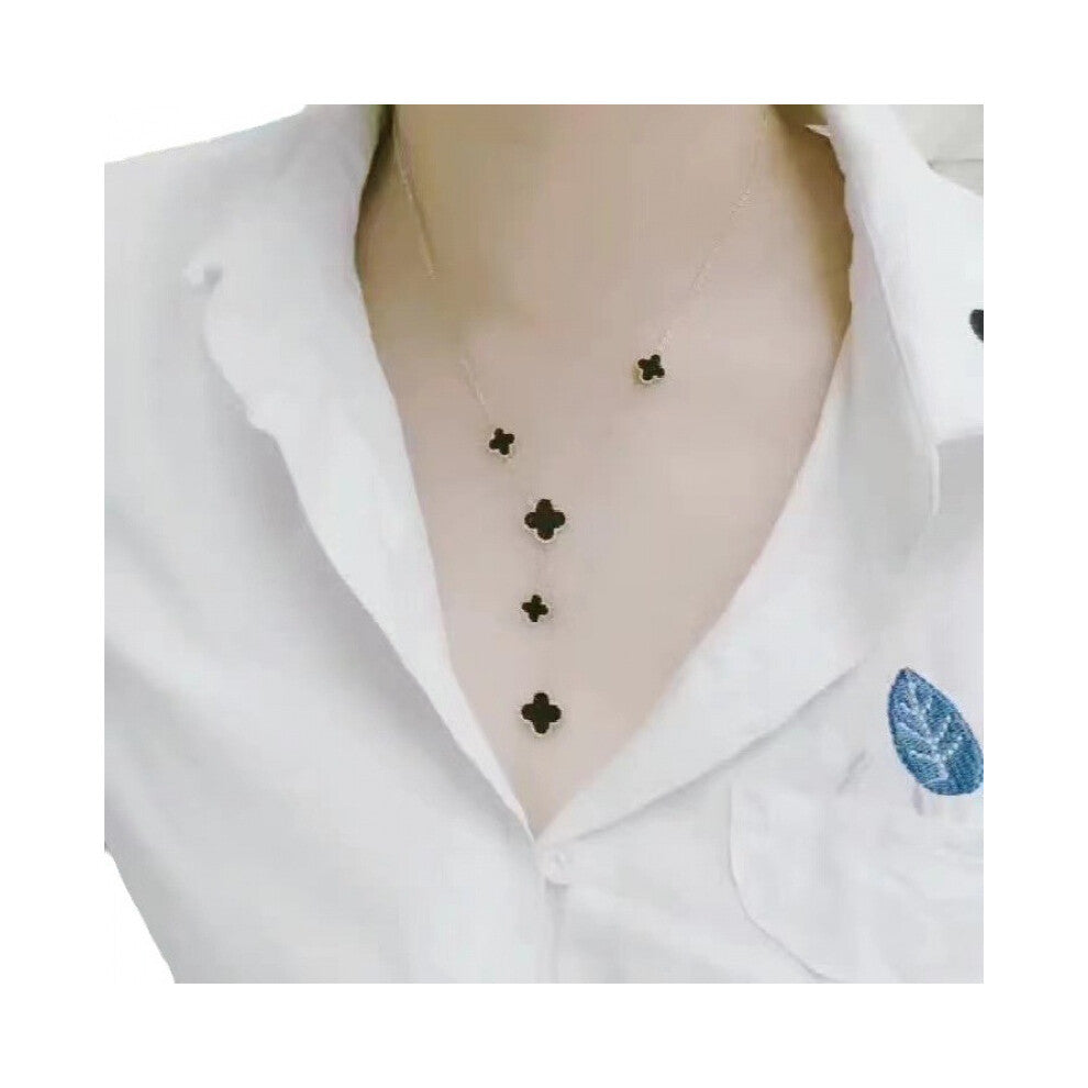 (Five gold pieces, pink on both sides) Four-leaf clover necklace, high-end and stylish, double-sided personalized accessory, versatile women's collarb