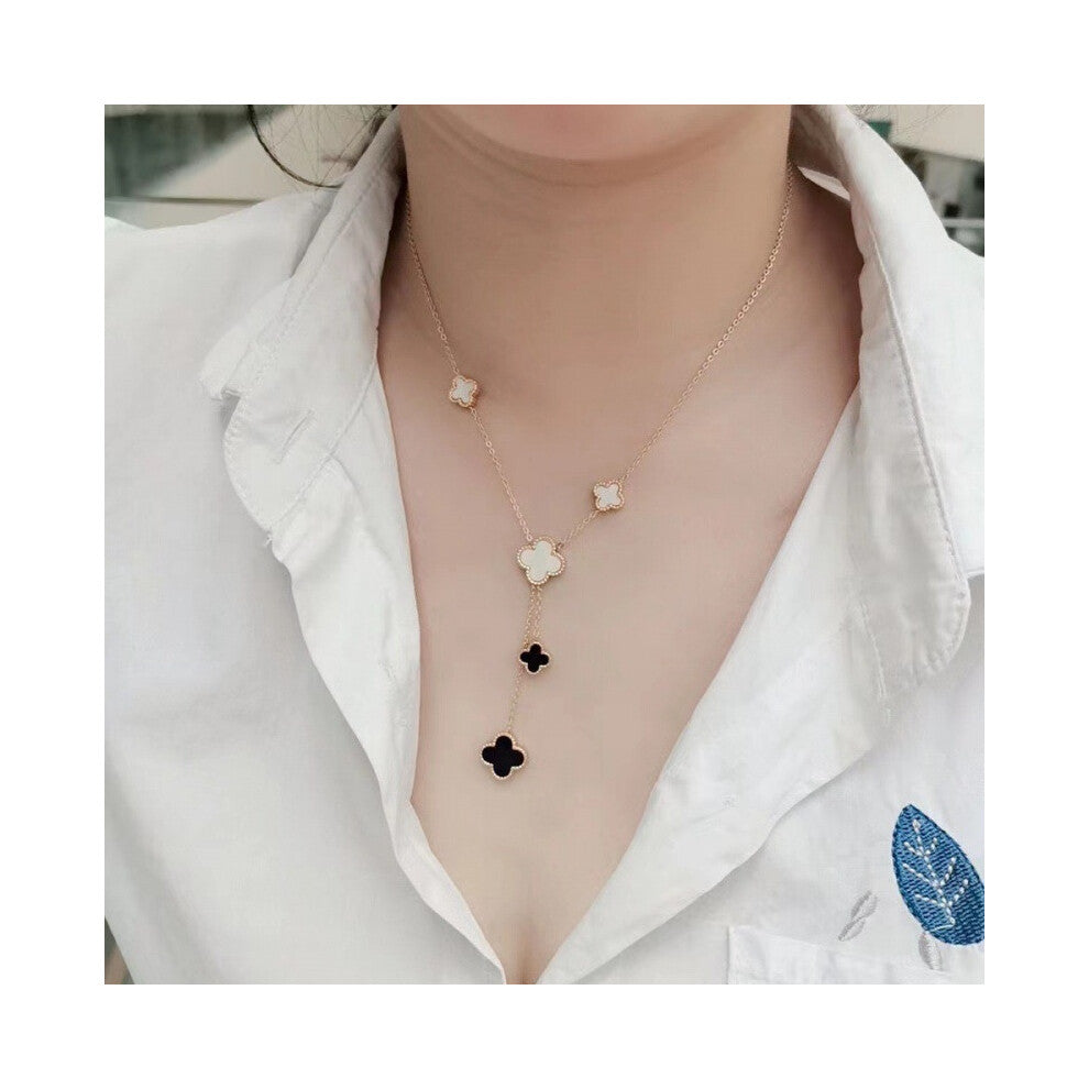 (Five gold pieces, red on both sides) Four-leaf clover necklace, high-end and stylish, double-sided personalized accessory, versatile women's collarbo