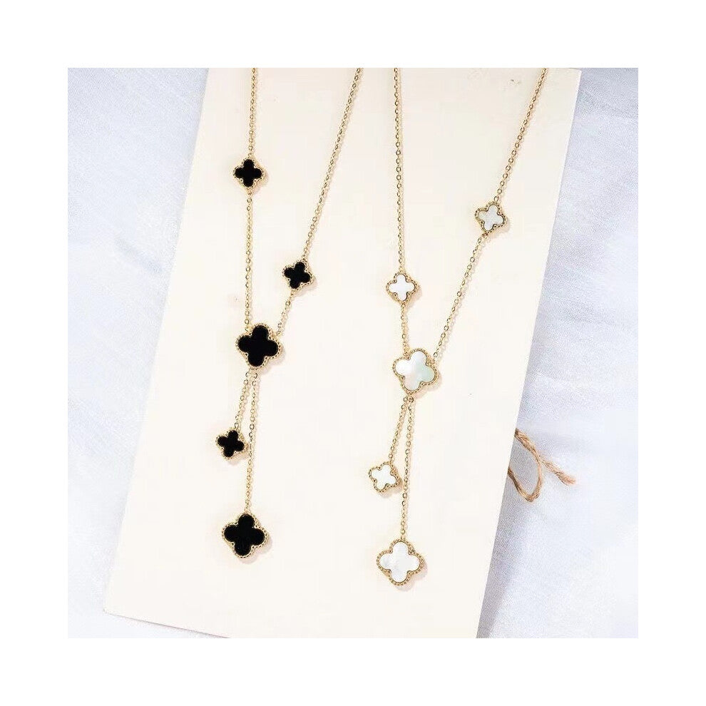 (Five gold pieces, blue double-sided) Four-leaf clover necklace, high-end and stylish, double-sided personalized accessory, versatile women's collarbo