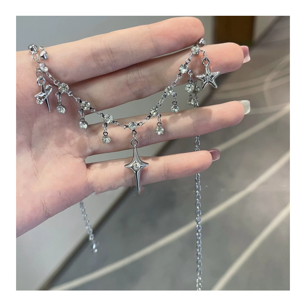 Fashion Chic Cross Crystal Zircon Pendant Tassel Necklace for Women Girls Clavicle Chain Accessories Aesthetic y2k Jewelry