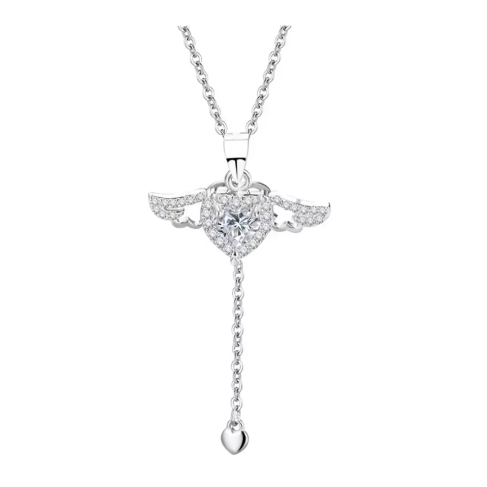 (white) 925 Sterling Silver Heart Angel Wings Pendant Choker Necklaces For Women Aesthetic Jewelry Accessories Money Jewellery