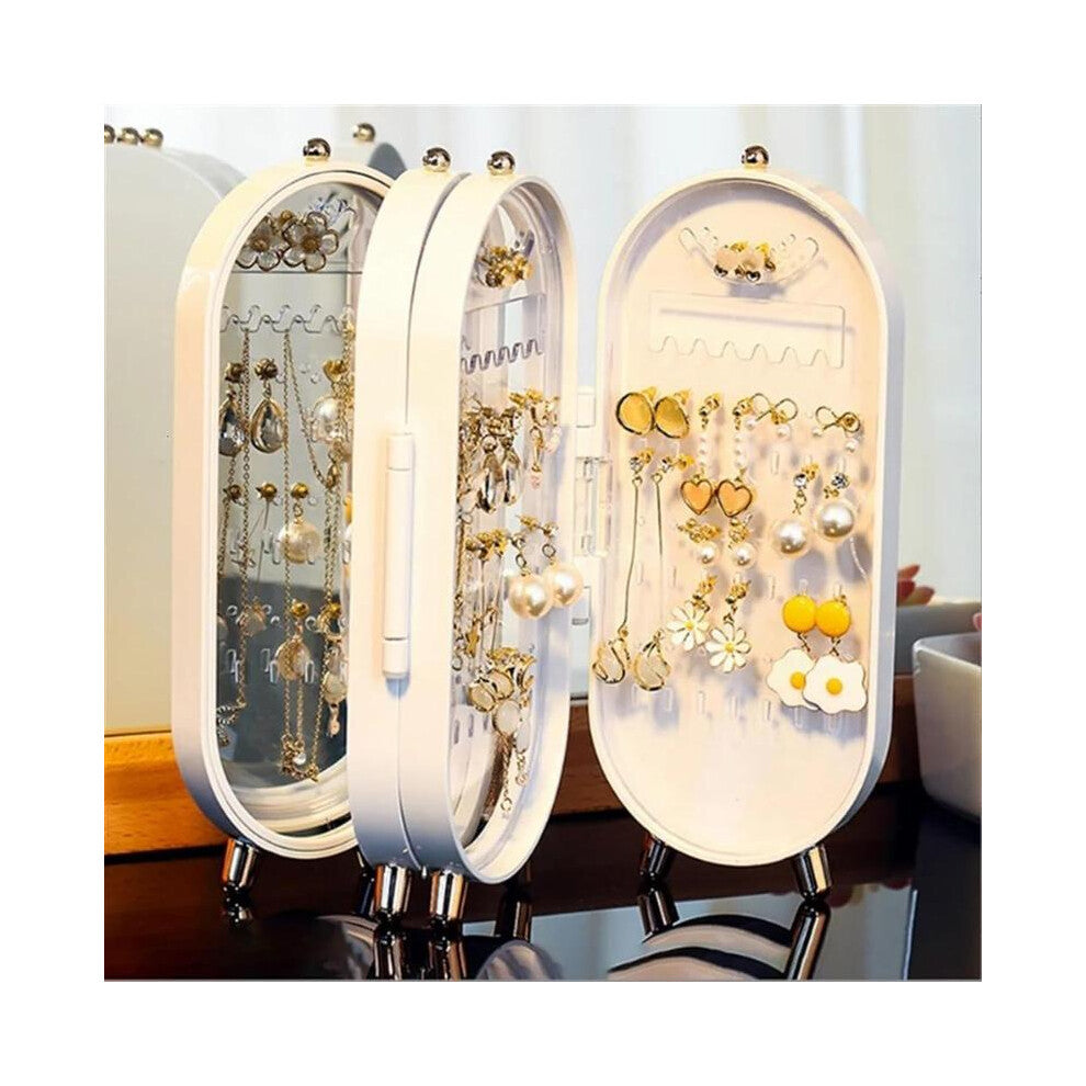 (white) Foldable Jewellery Storage Rack - Dustproof Desktop Jewelry Organizer with Multi-Layer Compartments, Scratch-Resistant Material