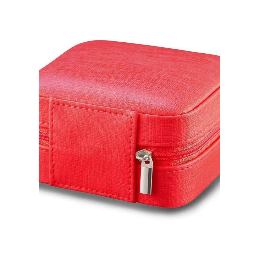 (Red) Red & Black - Small Faux Leather Travel Jewellery Box Organizer Display Storage Case for Rings Earrings Necklace with Mirror,Teenage Girls Gifts