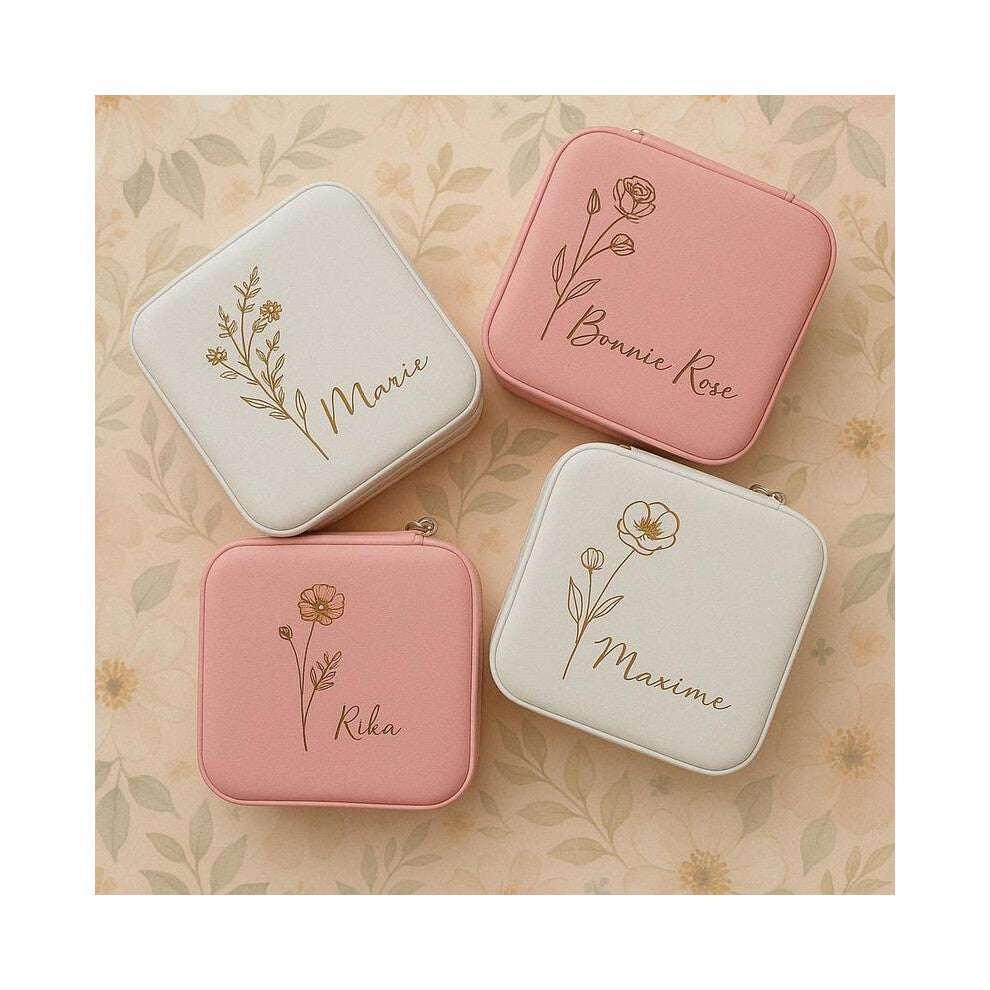 (pink, May) Personalized Jewellery Box, Custom Jewellery Boxes, Bridesmaid Jewellery Box, Gift for Her, Travel Jewellery Case, Custom Name Jewellery B