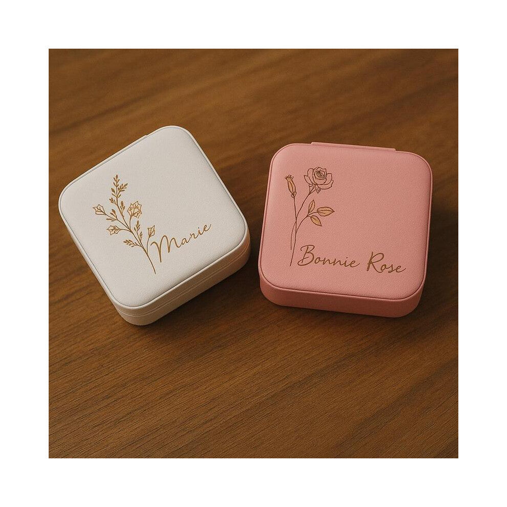 (white, August) Personalized Jewellery Box, Custom Jewellery Boxes, Bridesmaid Jewellery Box, Gift for Her, Travel Jewellery Case, Custom Name Jewelle
