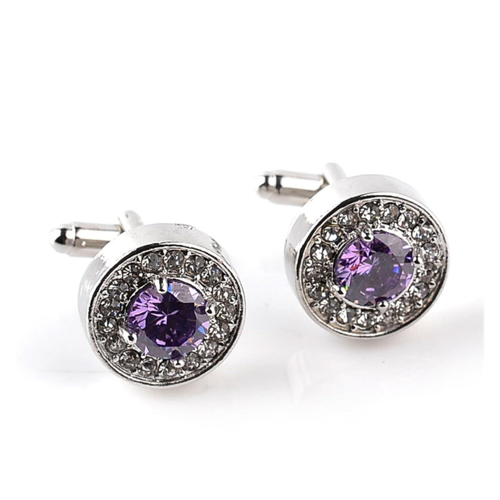 Men's Cufflinks White Purple Enamel Crystal Round Wedding Shirt Accessories Stylish Formal Wear