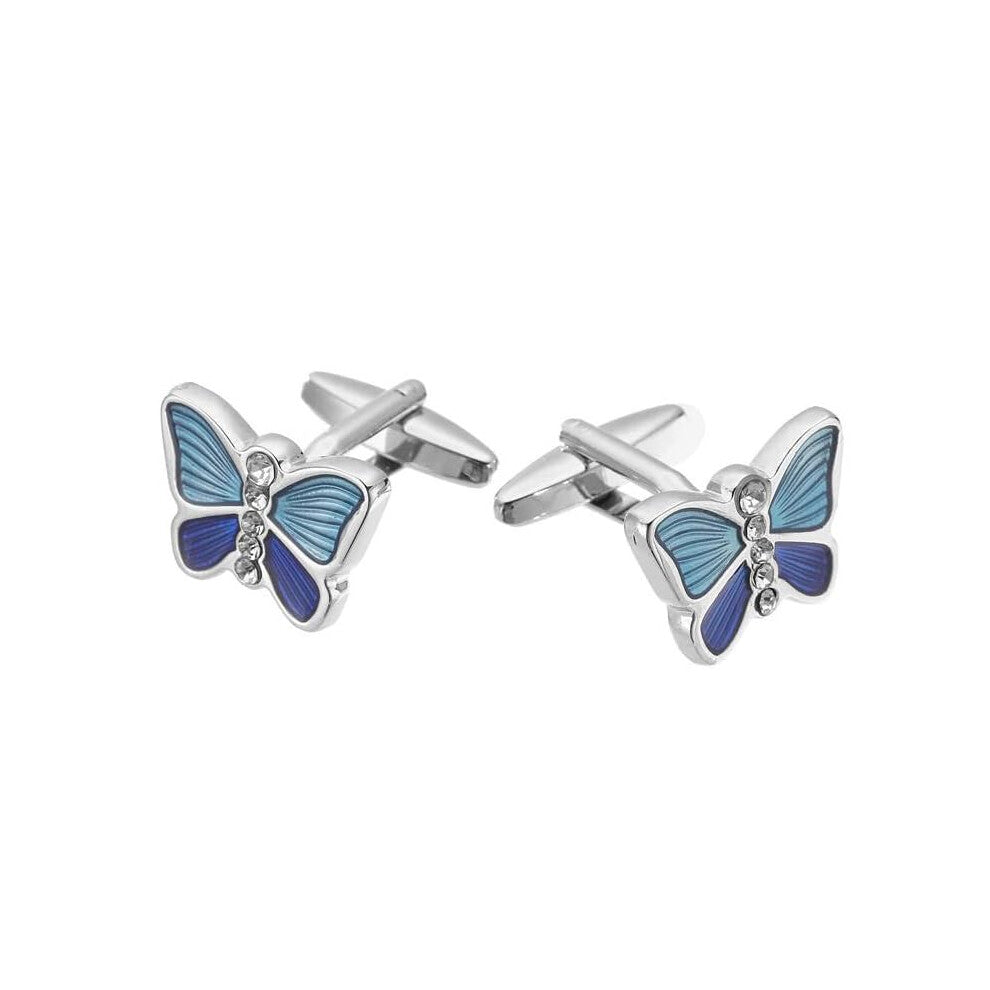 Cufflinks with Blue Butterfly Design, Exquisite Brass Material, 4-Piece Set for Weddings, Anniversaries, Birthdays