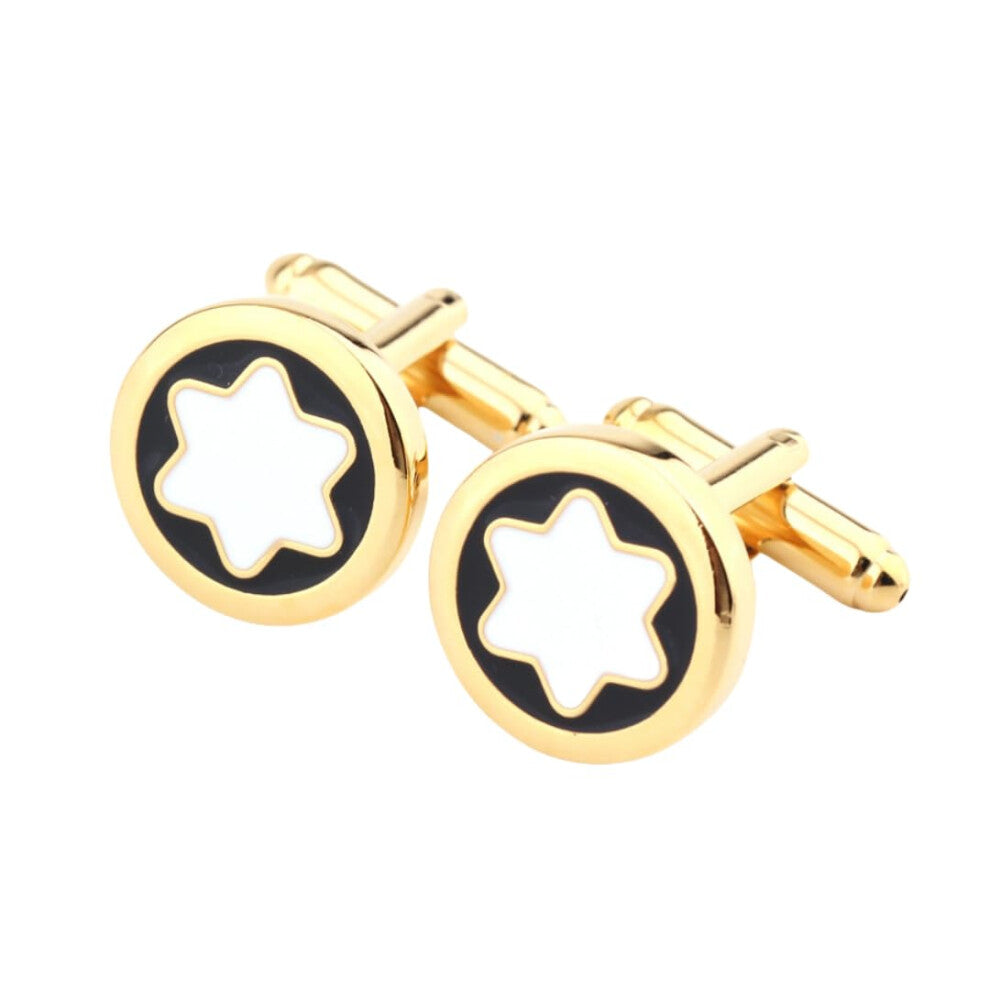 Cufflinks for Men 1 Pair Round Hexagram Star Design Business French Shirt Cufflinks Silver Metal Elegant Style