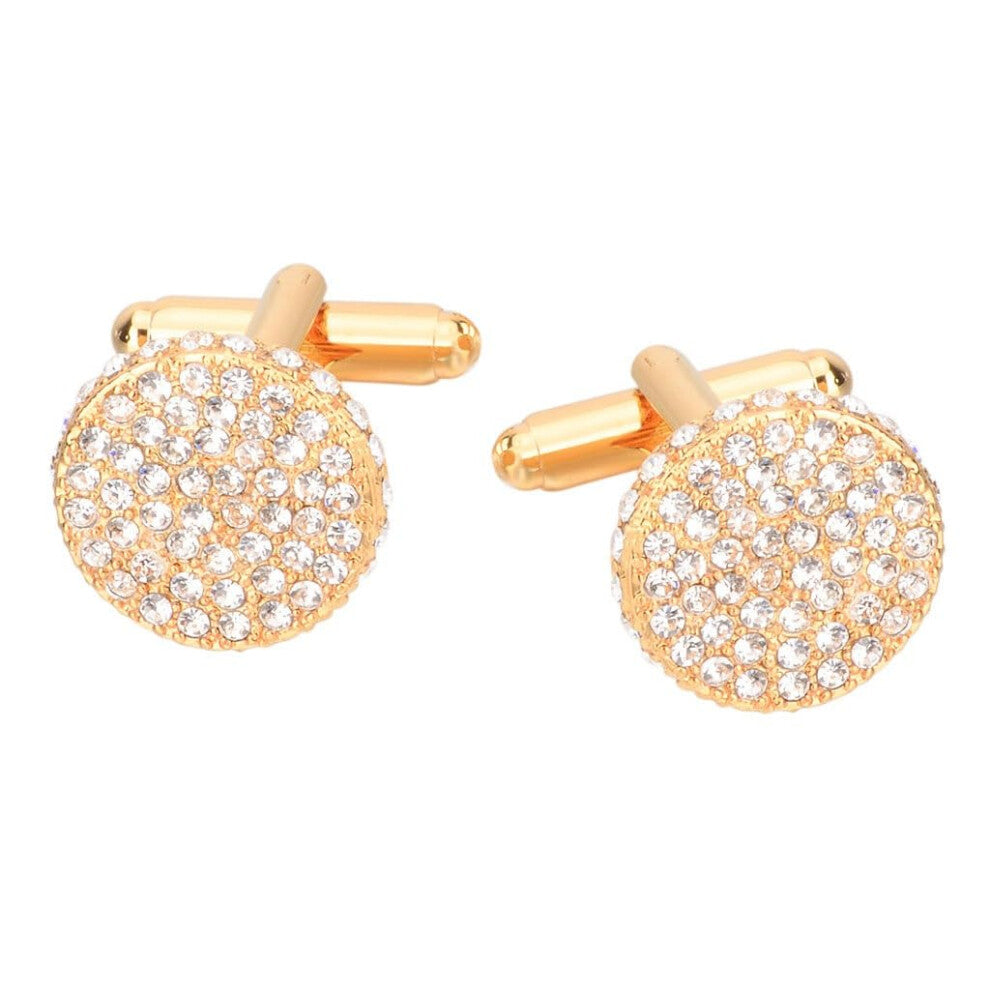 Crystal Cufflinks for Men and Women, Gold-Colored Business Cufflinks with Diamonds, Round Shape