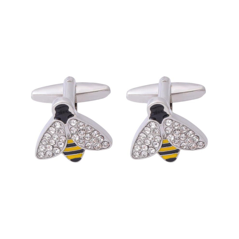 Cufflinks for Men, 1 Pair Diamond-Studded Bee Cufflinks, Elegant French Blazer Shirt Accessories, Silver Color
