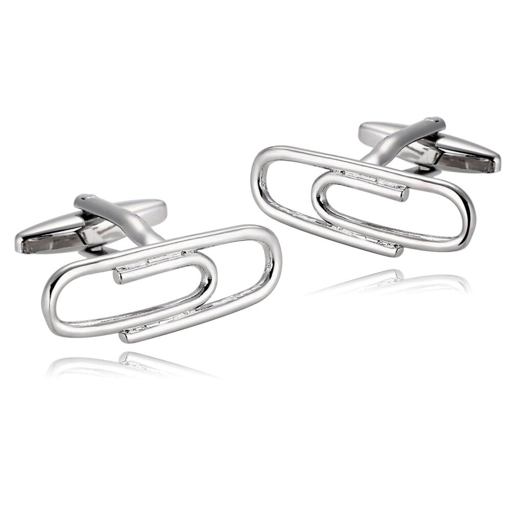 Cufflinks for Men's Dress Shirts, Silver Stainless Steel Paper Clip Cufflinks, Formal Suit Accessories