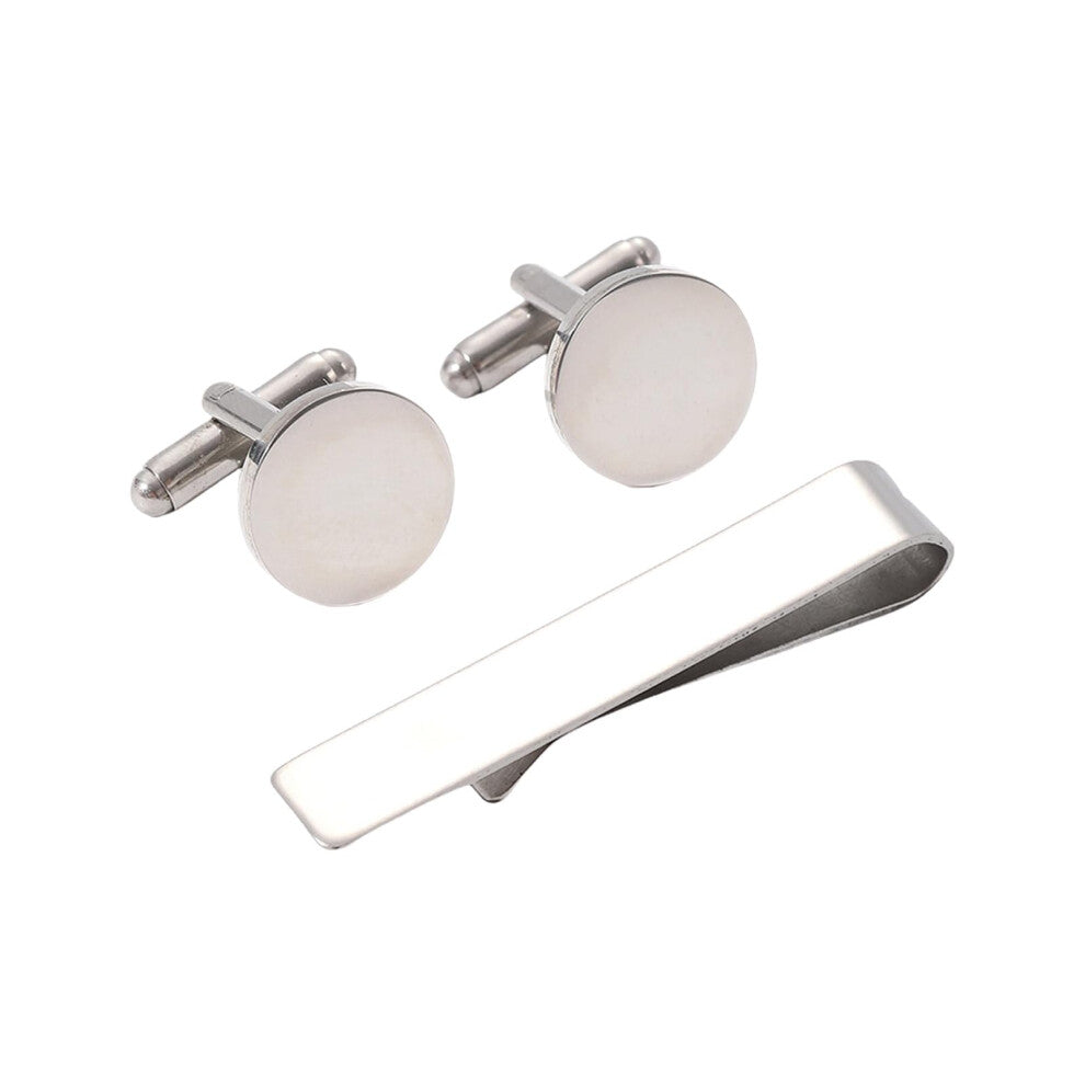 Stylish Men's Tie Clip and Cufflinks Set in Stainless Steel for Business Professionals, Elegant Steel Color Finish