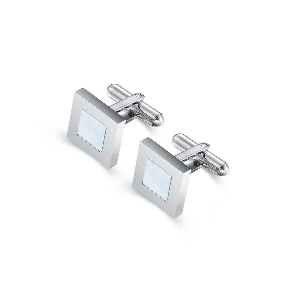 Retro Square Silver Stainless Steel Cufflinks for Men, European American Style, Ideal for Weddings and Anniversaries
