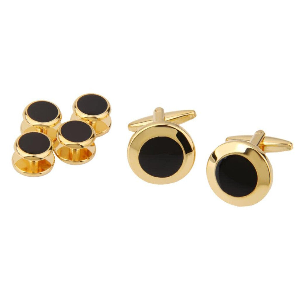 Men's Cufflinks Gold Black for Tuxedo and Formal Wear, Shirt Cufflinks Collar Button