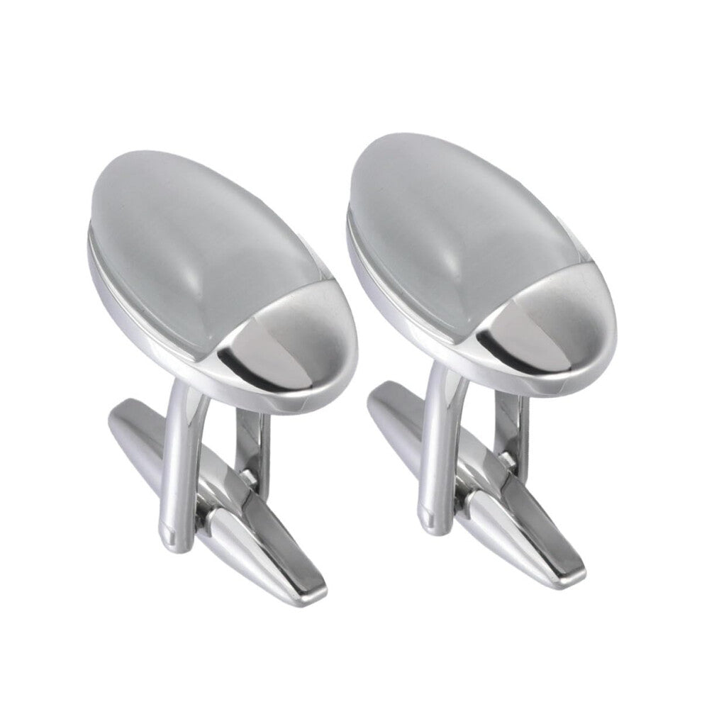 Mens White Jade Opal Cufflinks Handmade High-Quality Metal Oval Cufflinks One Size Mirror Polished Design