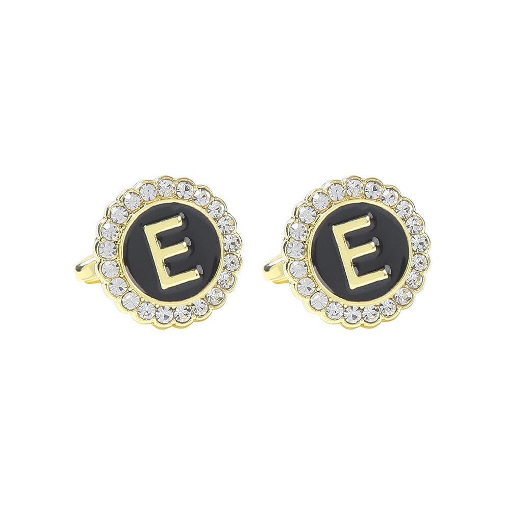 Men's Cufflinks with Round Diamonds, 1 Pair, 26 Letters, Perfect for French Blazer Shirts