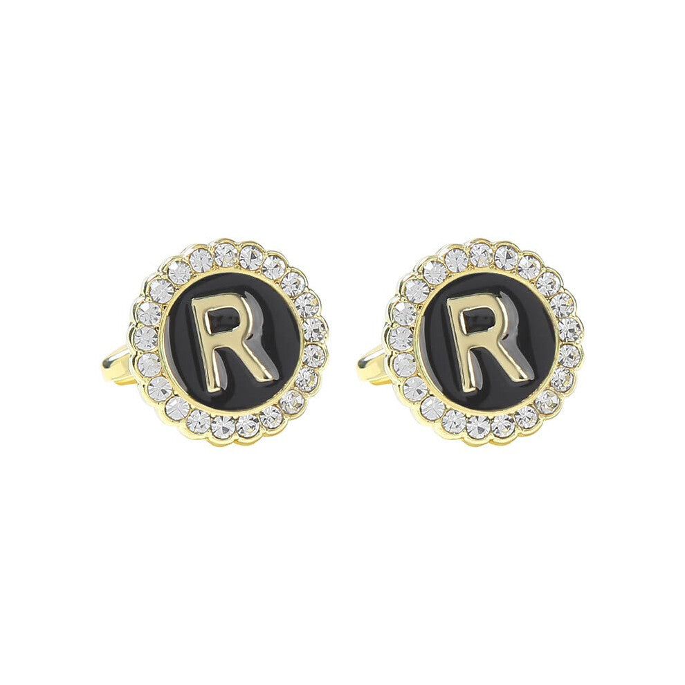 Cufflinks For Men 1 Pair Round Diamond Cufflinks With 26 Initials For French Blazer Shirt Style