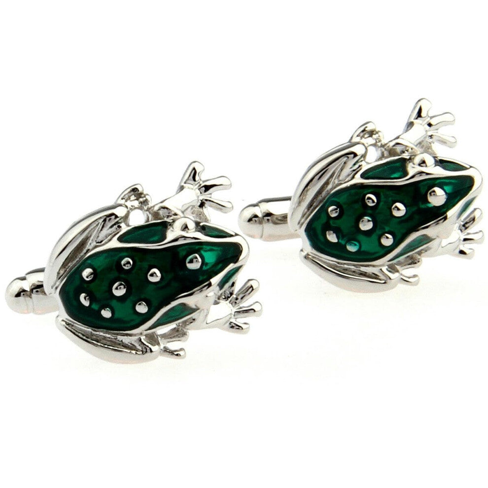 Cufflinks, Funny Green Toad Shape, Metal Shirt Accessory, One Size, No Gemstone