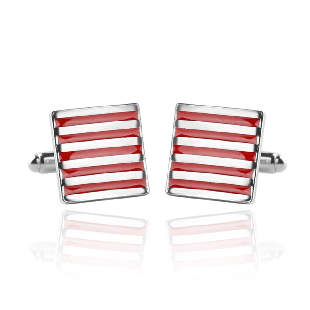Striped Cufflinks for Men, Enamel Wedding Cufflinks, Party Accessories for Suits, Red Charm Lapel Pin for Gentlemen