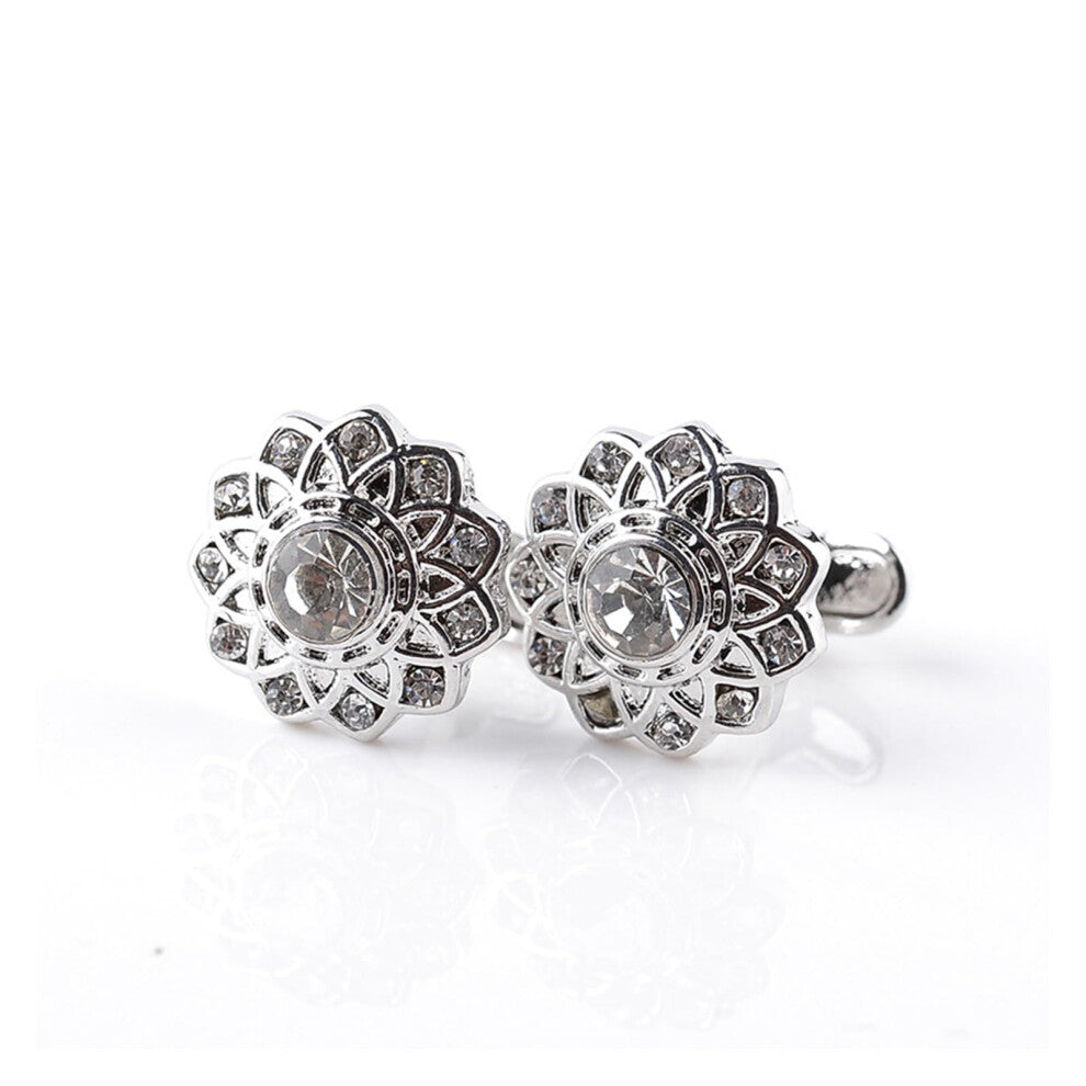 Cufflinks Flower Crystal Cufflinks for Men, Classic Business Shirt Accessories, Elegant Suit Pin Jewelry