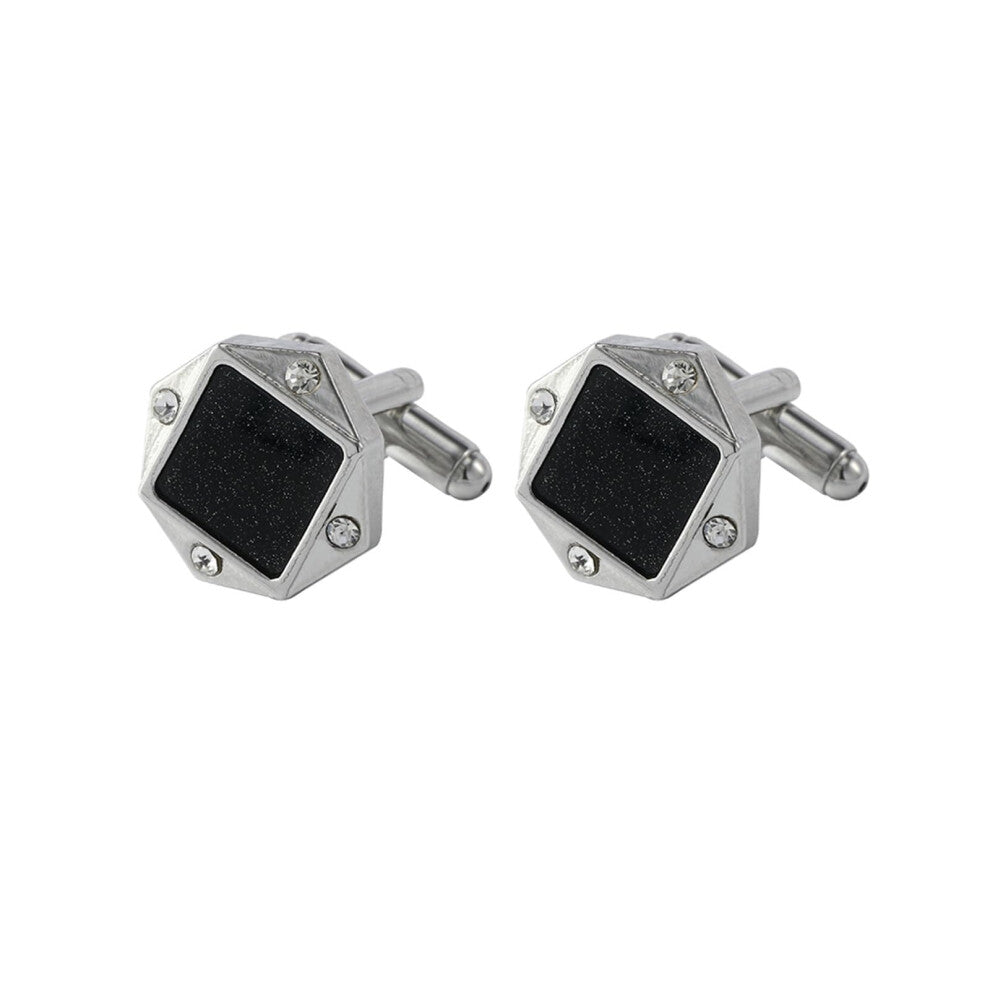 Mens Cufflinks Black Sand Star Stone Accessories for Suit and Shirt, Formal Wear Cufflinks, 1 Inch Size