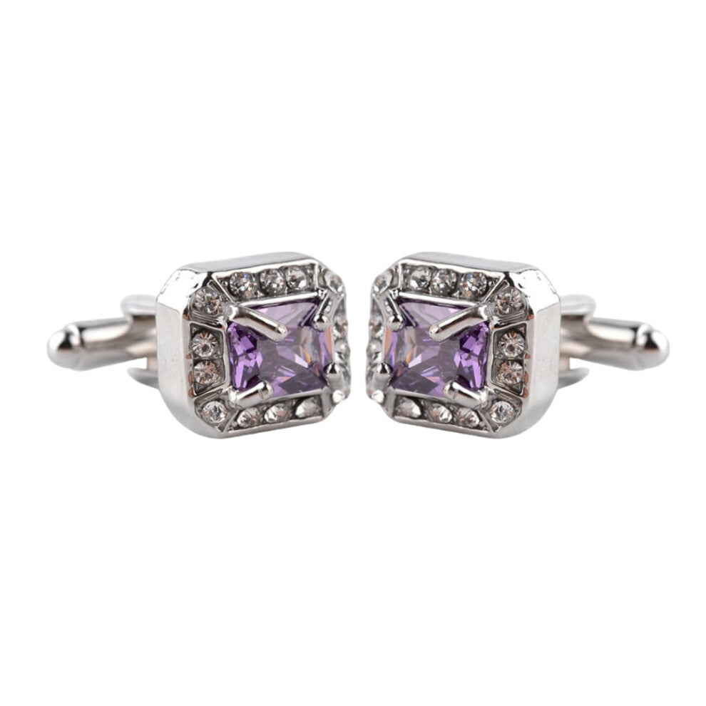 Cufflinks for Men 1 Pair Square Purple Diamond Cufflinks French Shirt Accessories Stylish Design