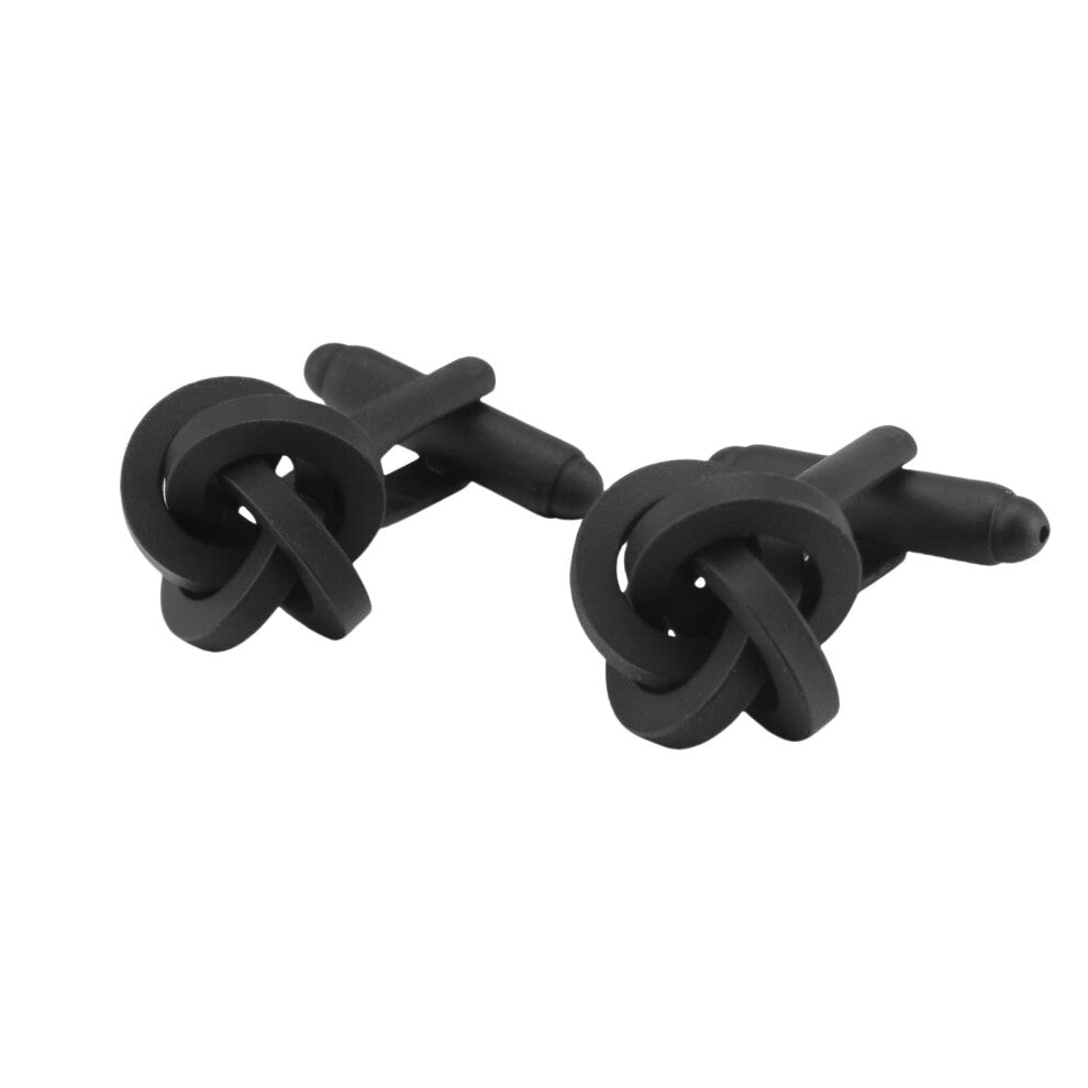 Men's Matte Black Textured Cufflinks, Twisted Design, Square Line Style, Metal Material, One Size, No Gemstone