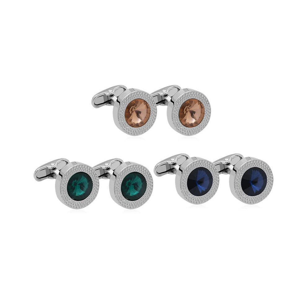 Cufflinks 3 Pair Set Alloy Diamond Studded for French Shirt Stylish Accessories