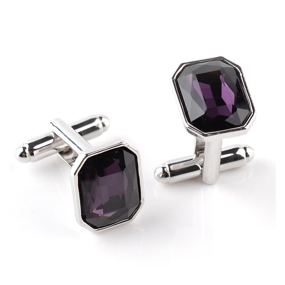 Stone Cufflinks with Five Crystal Colors for Men, Business Dress Shirt Cufflinks, Purple Suit Accessory for Men