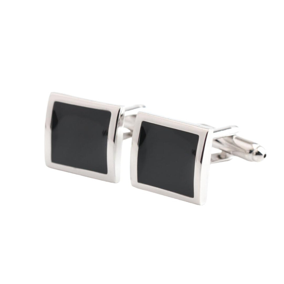 Cufflinks for Men - 1 Pair Square Black Cufflinks, Elegant Design, Stainless Steel, Formal Wear Accessories