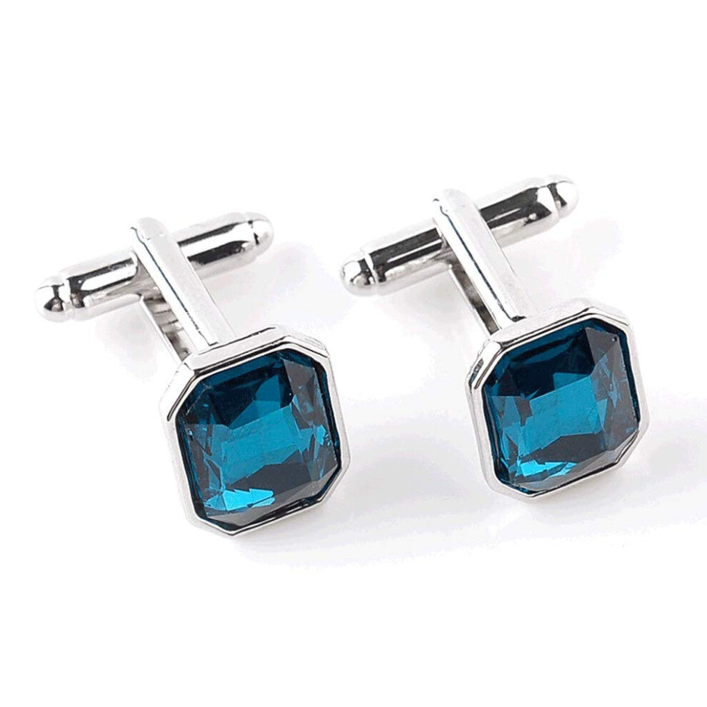 Fashion Mens Blue Crystal Cufflinks Classic Wedding Accessories for Trendy Casual Shirts and Formal Attire