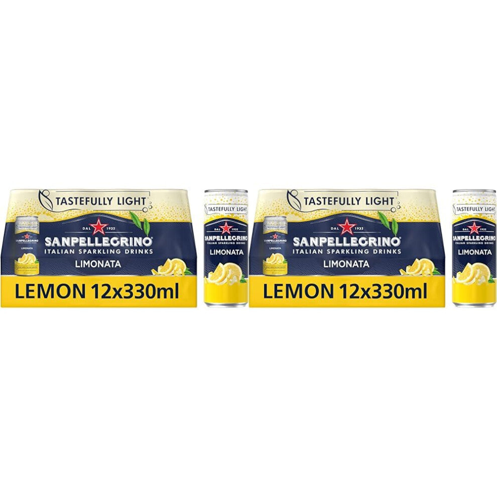 San Pellegrino Italian Sparkling Drinks Tastefully Light Sparkling Lemon Canned Soft Drink 12 x 330ml | 73k Cals per Can (Pack of 2)