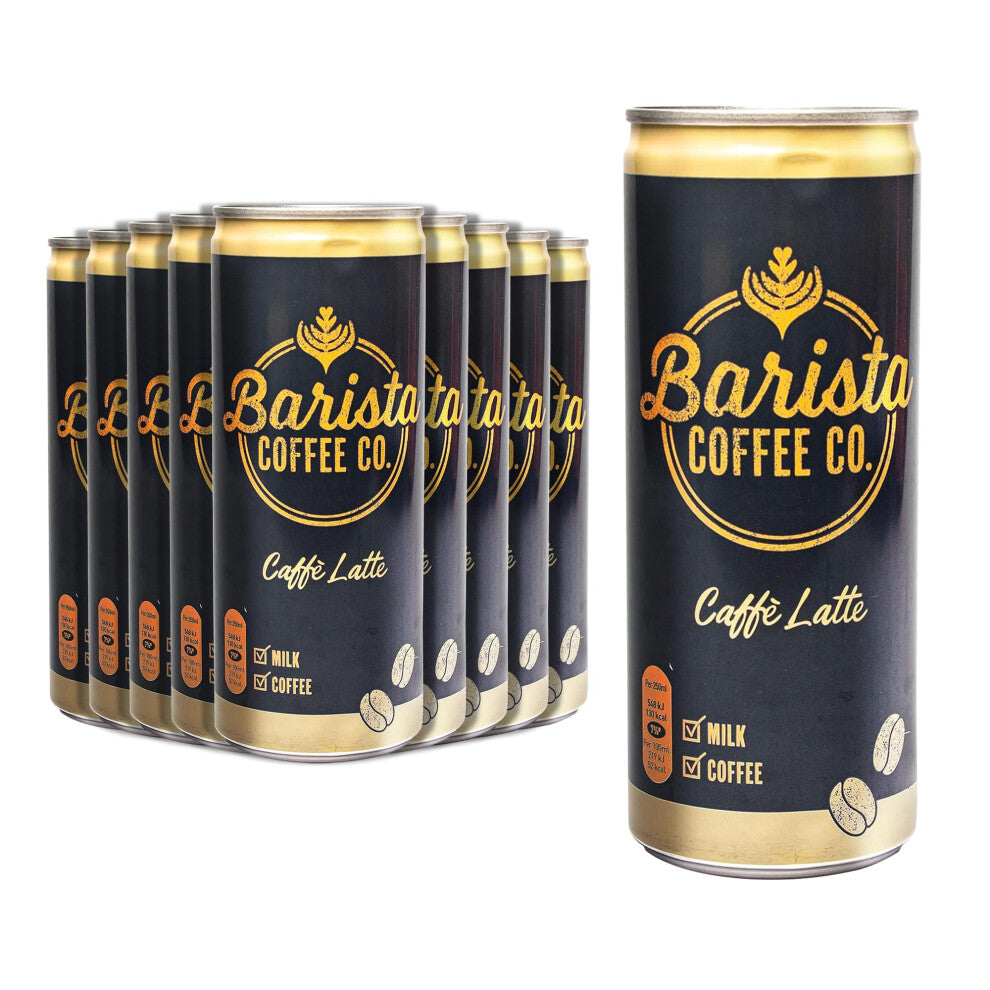 Barista Coffee Co. Medium Roast Caffe Latte Iced Coffee Drink Tin Can, Ready To Drink, 250 ml (Pack of 12)