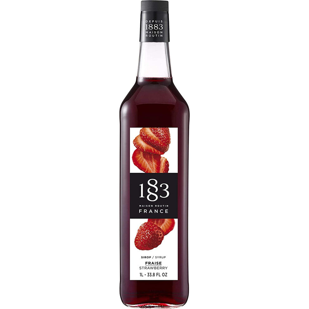 1883 Maison Routin Premium Strawberry Syrup for Cocktails, Mocktails, Iced Tea, Desserts, Smoothies & Bubble Tea Glass 1L