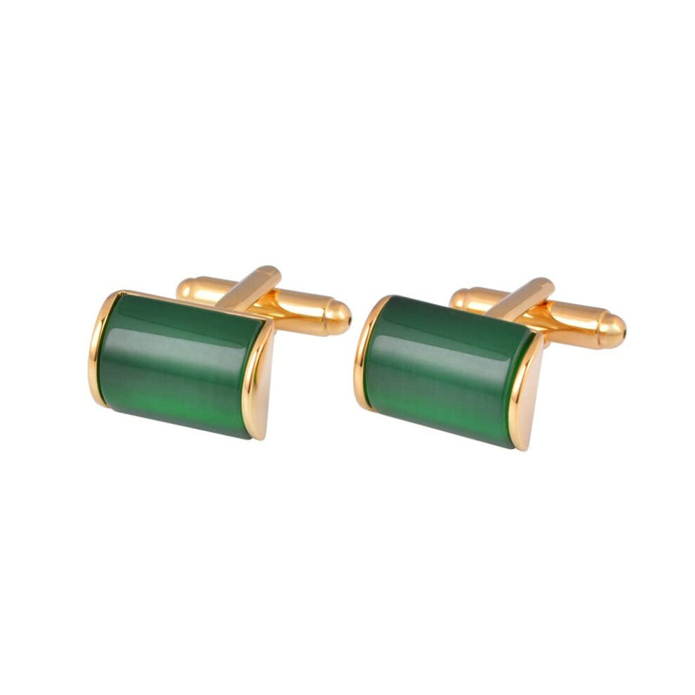 Green Cat's Eye K Gold Cufflinks for Premium Dress Shirts, Stylish Accessories for Men, Elegant Shirt Studs
