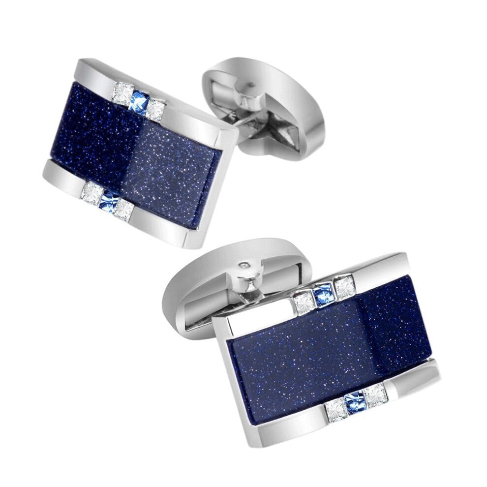 Rectangular Cufflinks with Crystal Stone for Men, Sparkling Wedding Accessory, Blue Color, One Size