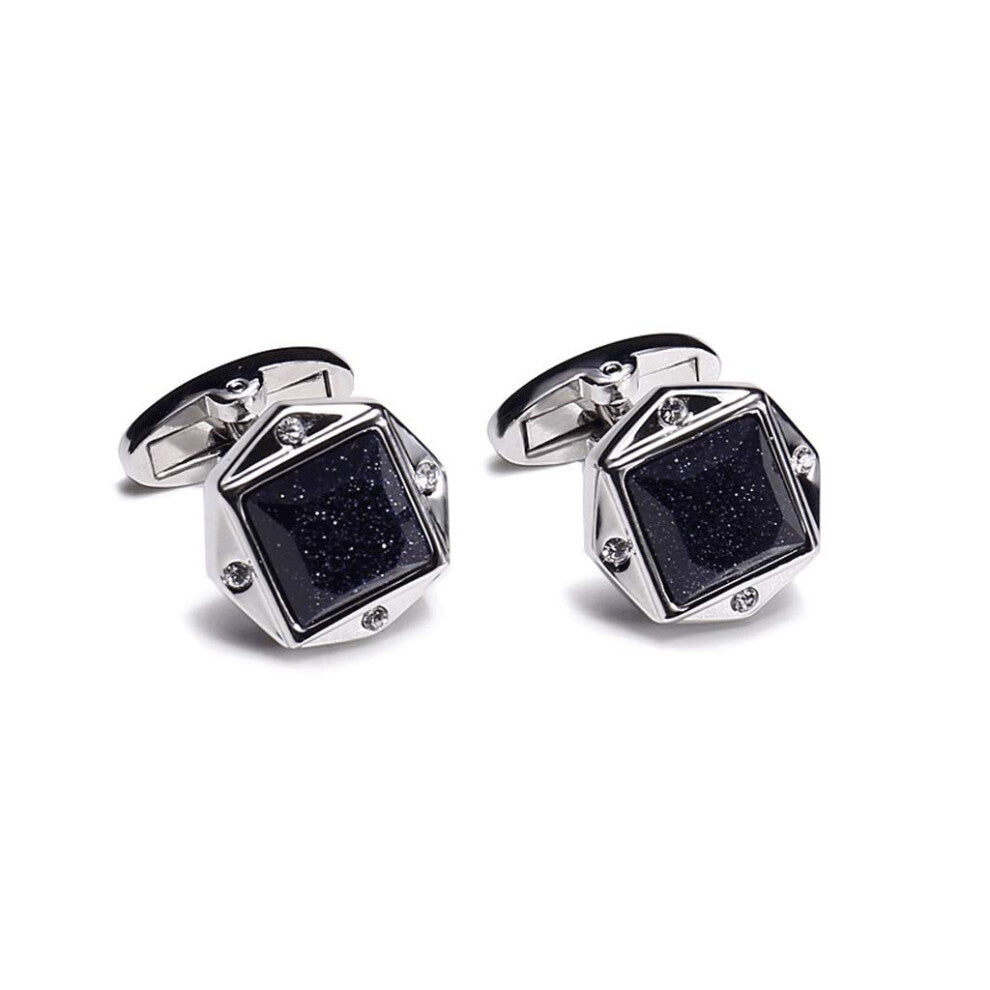 Cufflinks for Men, Round Rhinestone Cufflinks, Stylish Dress Shirt Accessories, Silver Color, Formal Wear