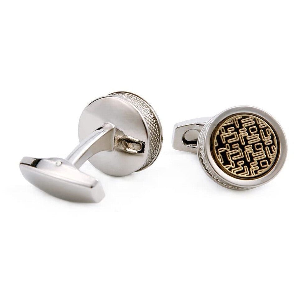 Men's Shirt Cufflinks Yellow Pattern Round Silver Button Cuff Nail Accessories for Formal Attire