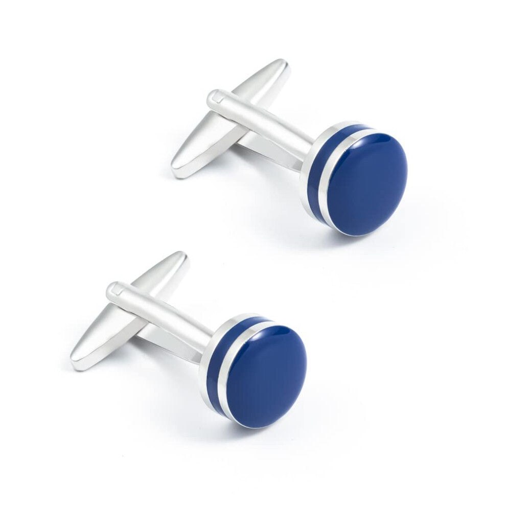 Men's Cufflinks Blue Gutta Enamel Metal Cufflinks for French Cuff Shirts, High Grade Agate Design, Business Style