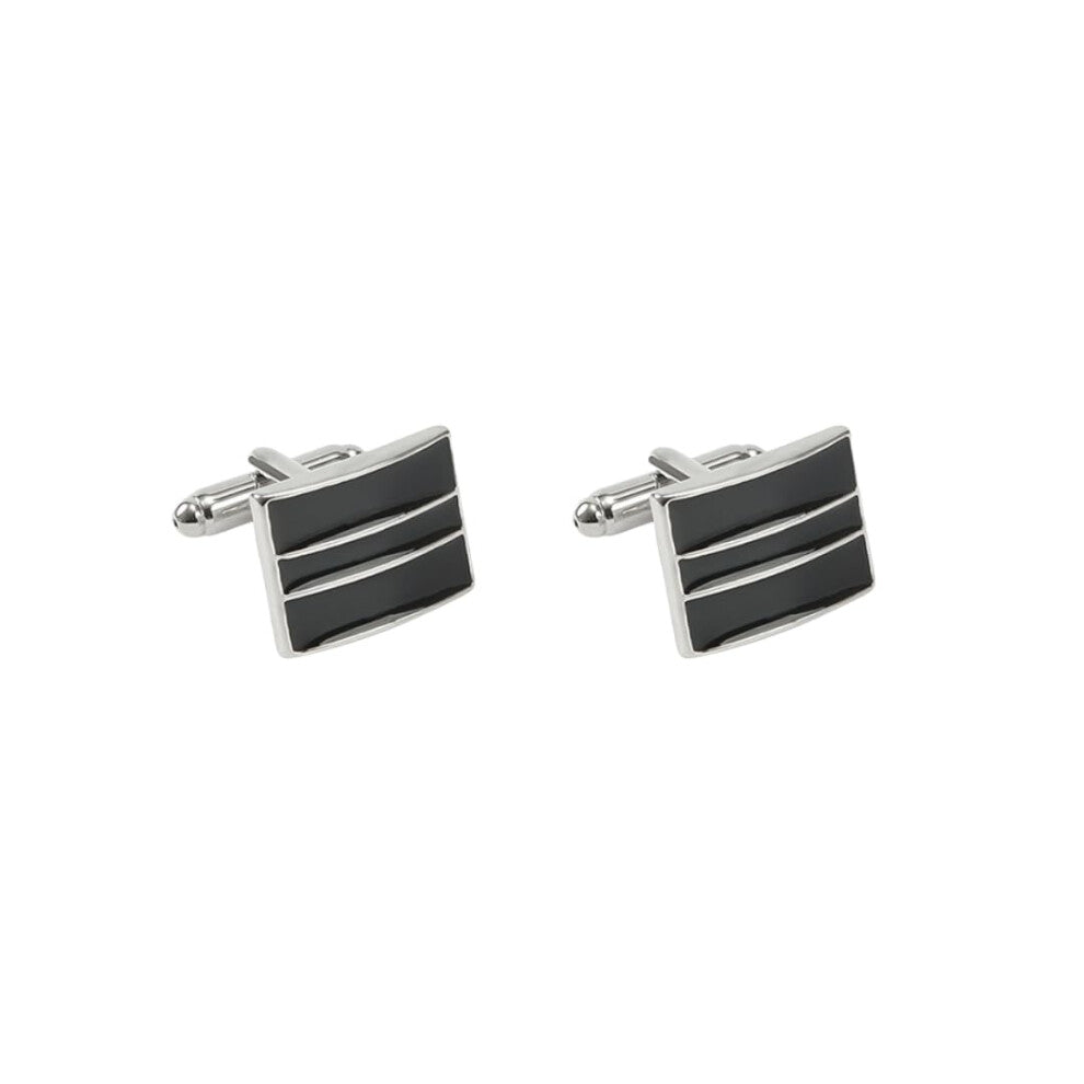 Cufflinks for Men 1 Pair Rectangular Painted Striped Cufflinks for French Dress Shirts in Classic Black and White