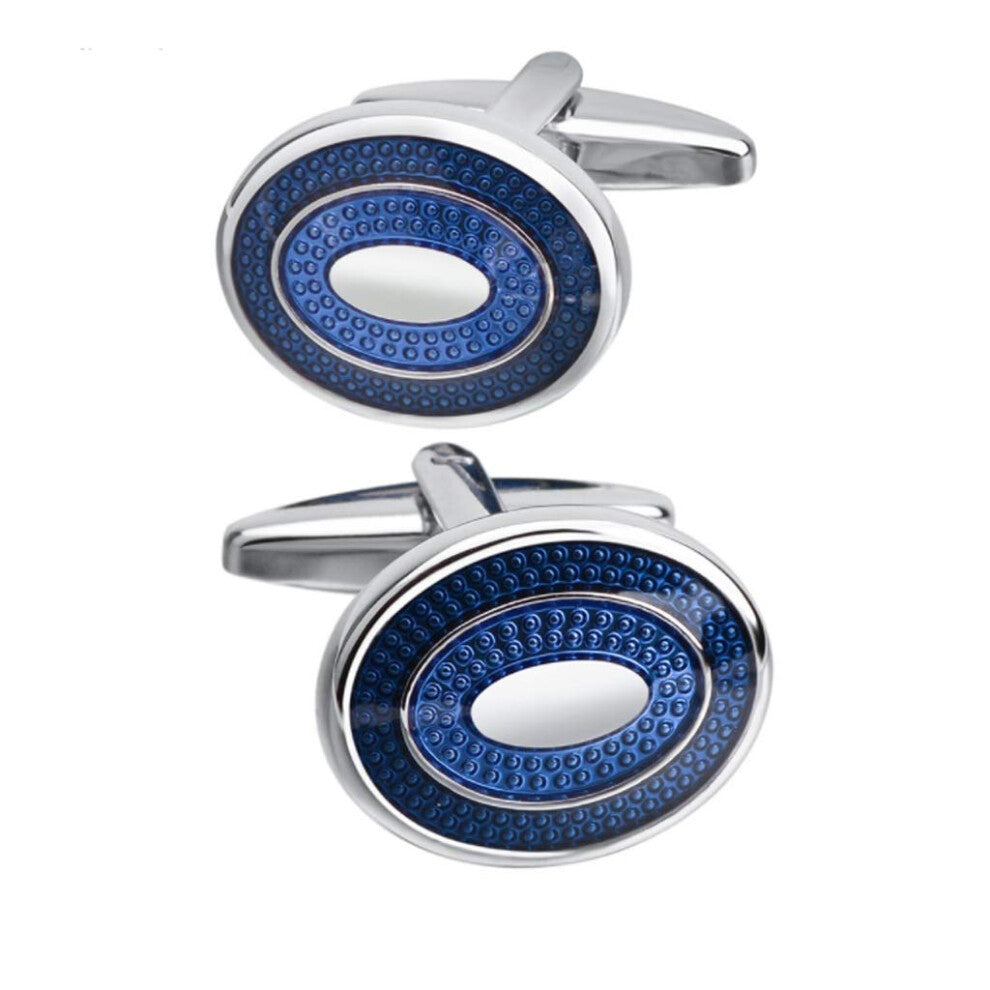Business Cufflinks for Men, Oval Blue Enamel Design, Formal Shirt Accessories, Stylish Jewelry for Professional Attire