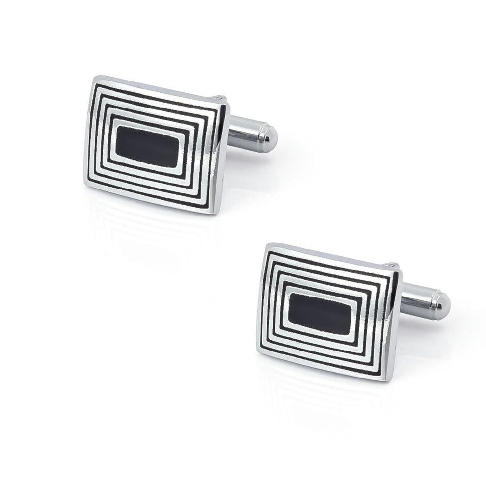 Men's Rectangle Cufflinks, Navy Blue Vintage Pattern, Brass Metal French Cufflinks, One Size, Classic Style