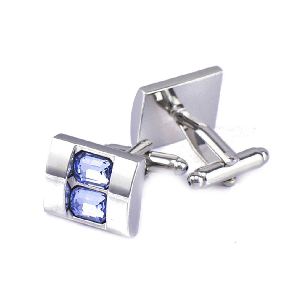 Sky Blue Crystal Cufflinks for Men, French Shirt Buttons, Elegant Sleeve Rivets, High-Quality Design