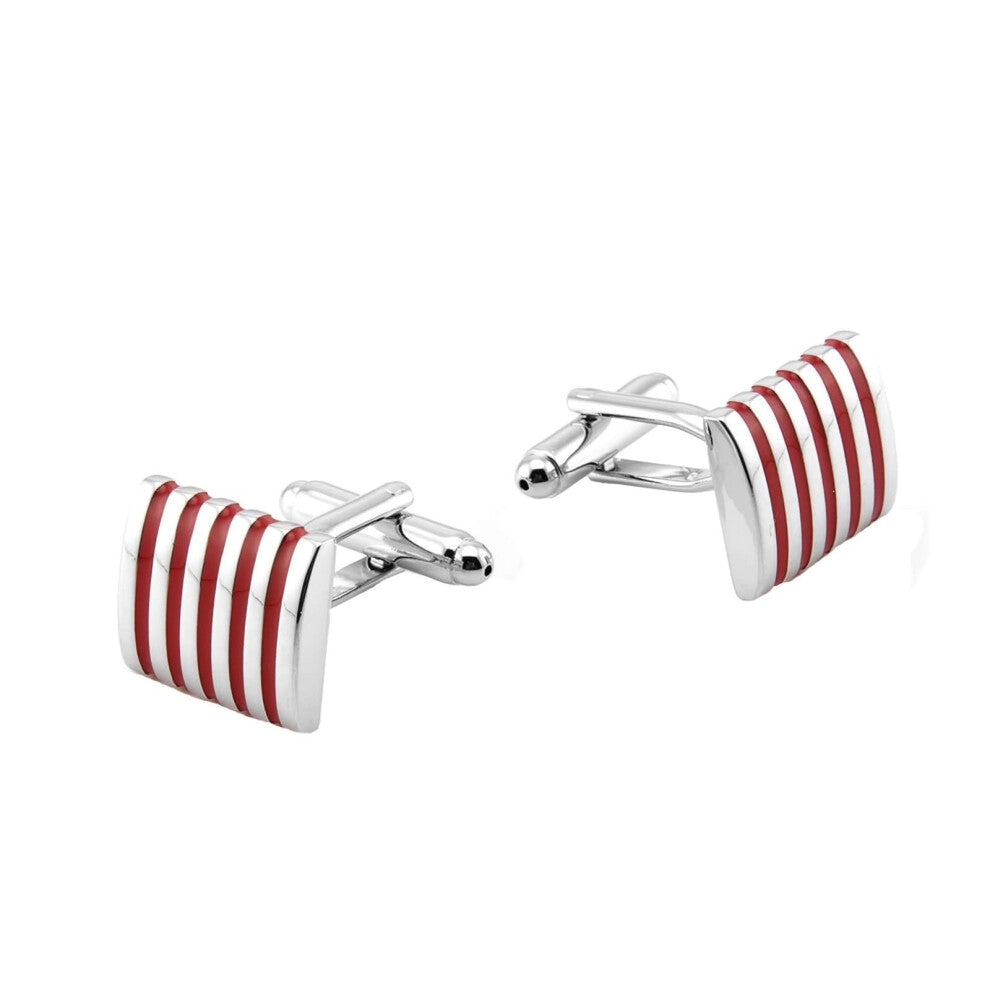 Cufflinks Men's Shirt Personalized Square Striped Silver Cufflinks with Red Cufflinks Box for Formal Wear