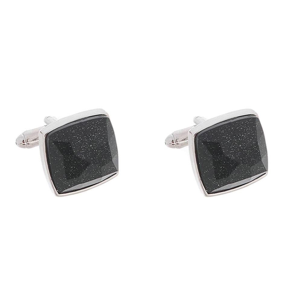 Men's Slim Fit Square Cufflinks Box with Black Zirconia and Silver Alloy, Stylish Wedding Gifts for Men